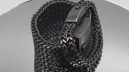 FZ Wide Black Stainless Steel Retro Massive Bracelet