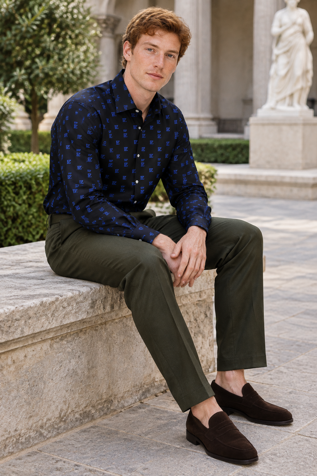 Sitting on a low ledge
