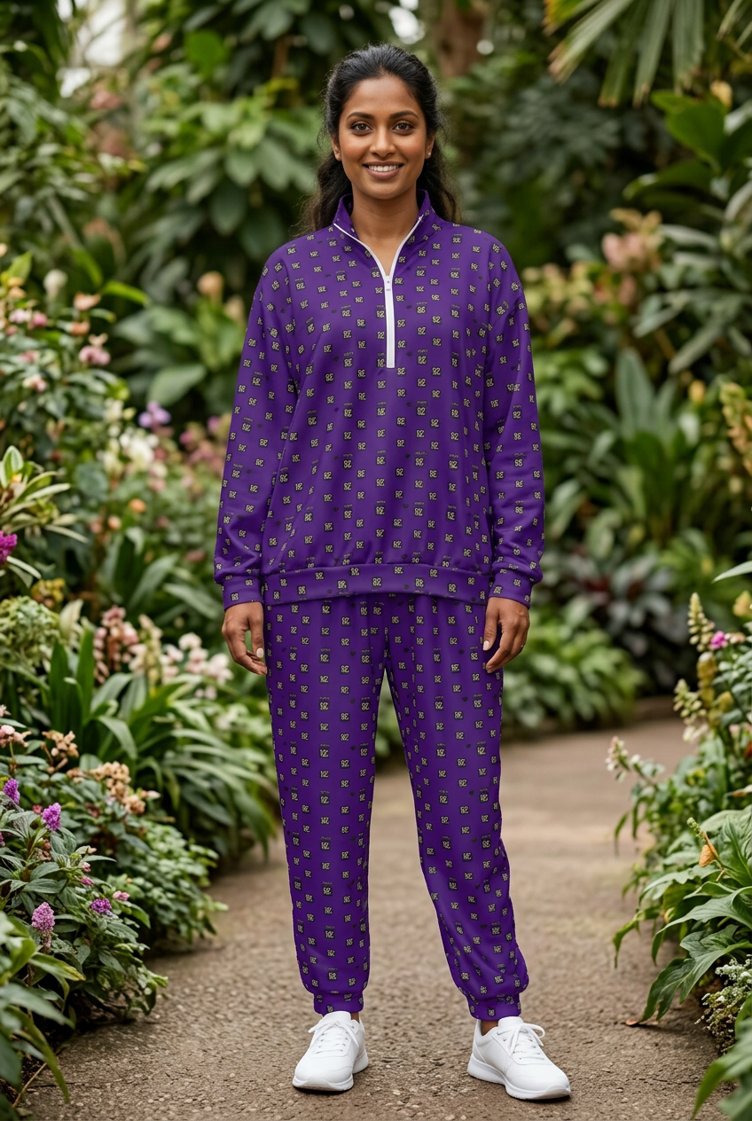 South Asian woman in white sneakers standing in a botanical garden