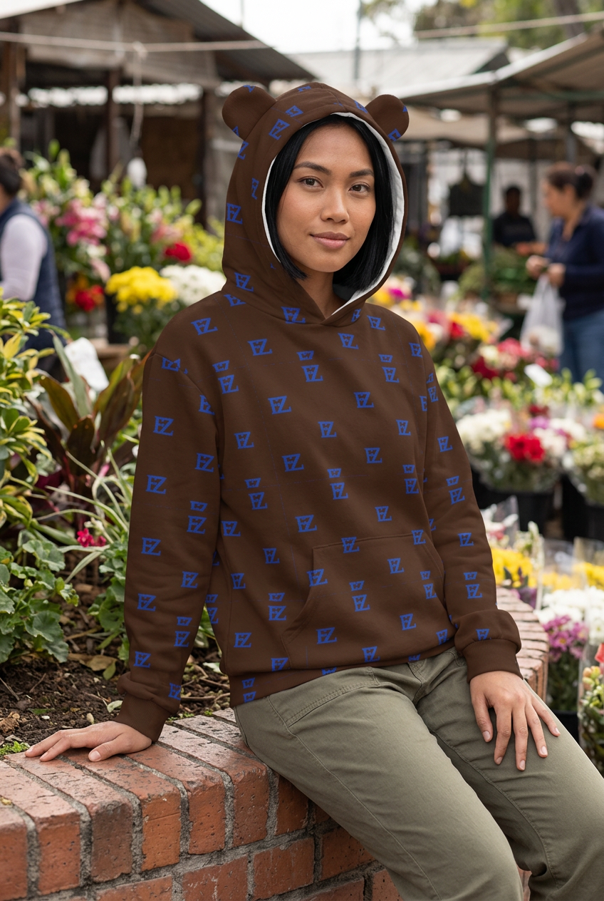 Southeast Asian model at a flower market