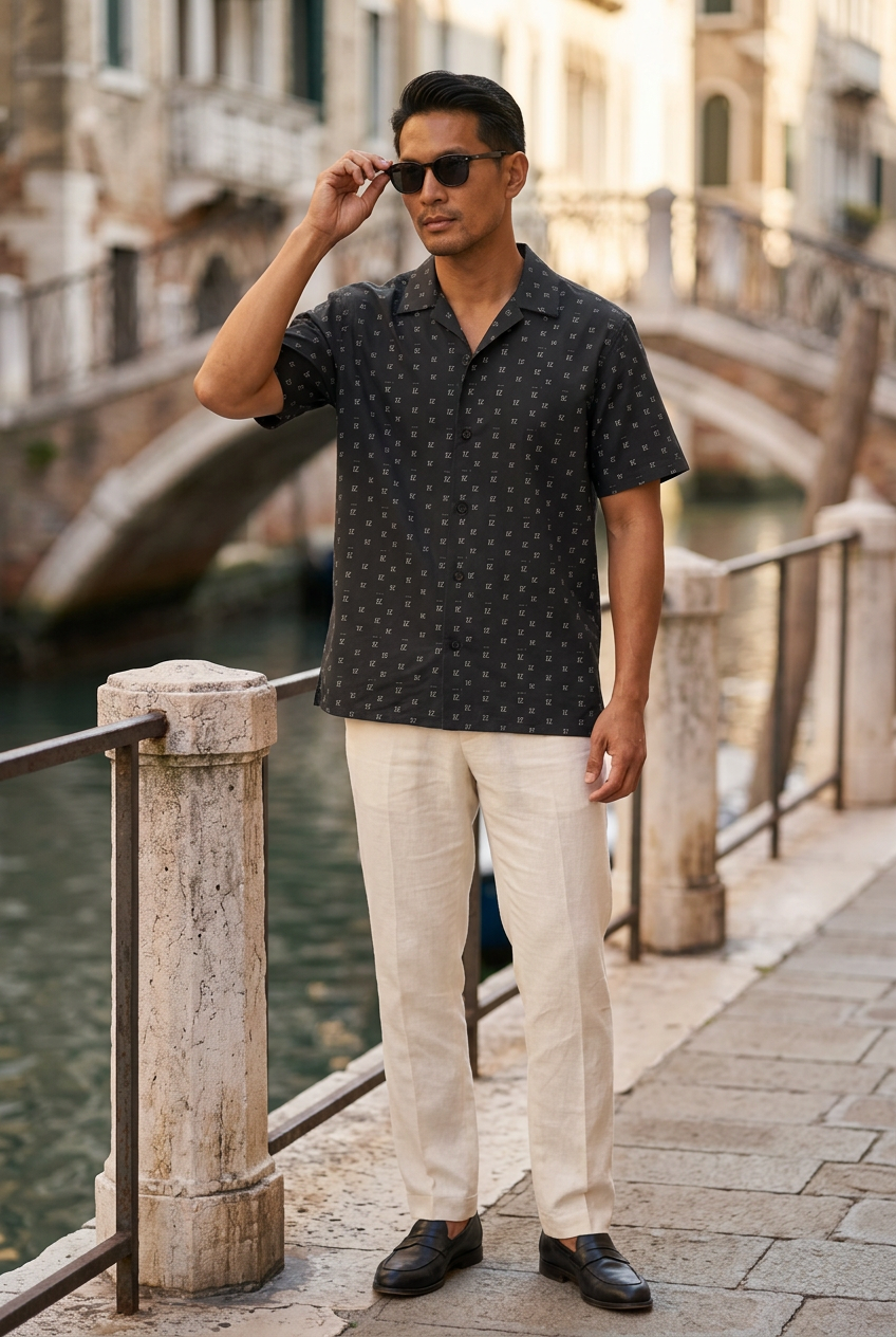 Thai model adjusting sunglasses beside a canal