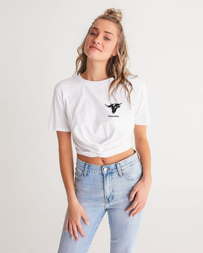 white zone upgraded women's twist-front cropped tee