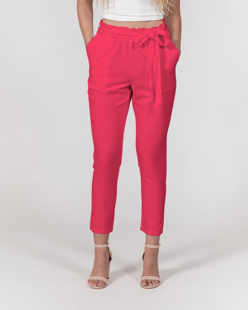 fzwear salmon pink women's belted tapered pants