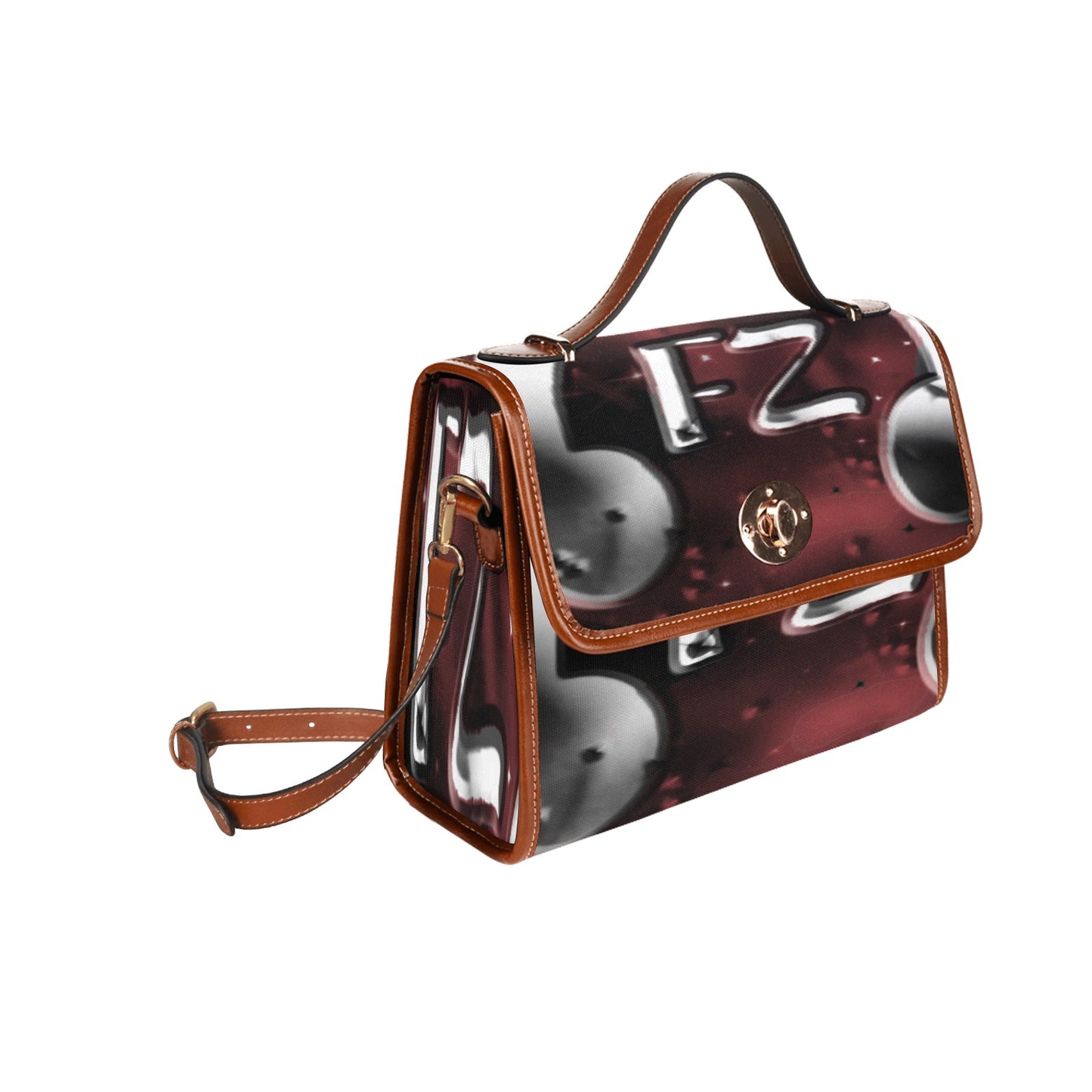 fz new zone handbag all over print waterproof canvas bag(model1641)(brown strap)