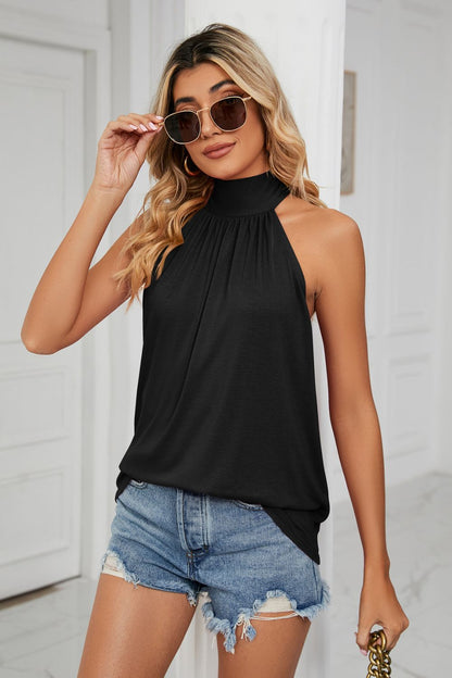 gathered detail tied sleeveless top