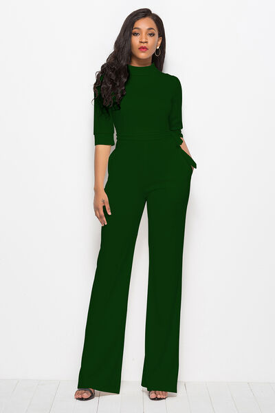 FZ WOmen's Mock Neck Tie-Waist Half Sleeve Jumpsuit - FZwear