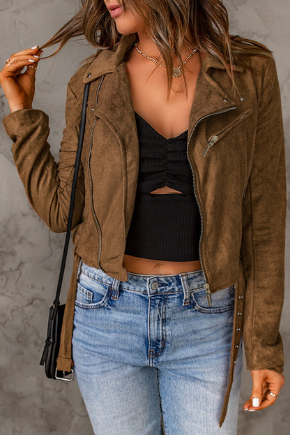 vegan suede zip detail jacket