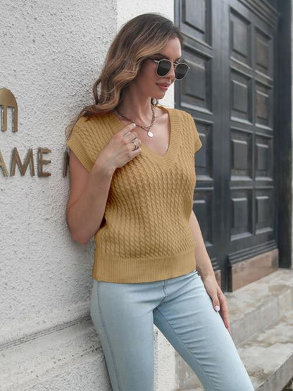 FZ Women's Cable-knit V-Neck Sweater Vest Top - FZwear