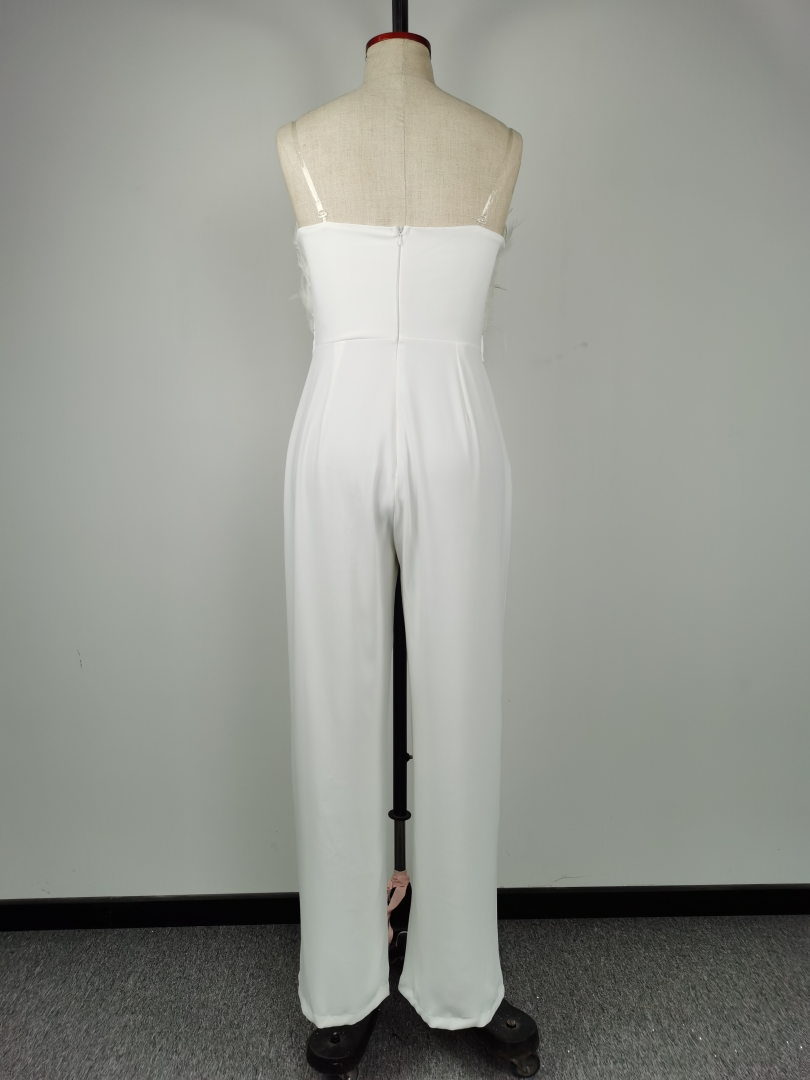 spring summer feather tube top sexy jumpsuit