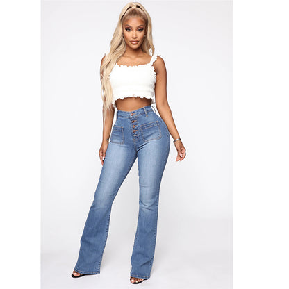 women jeans clinch patch pocket washed trousers jeans