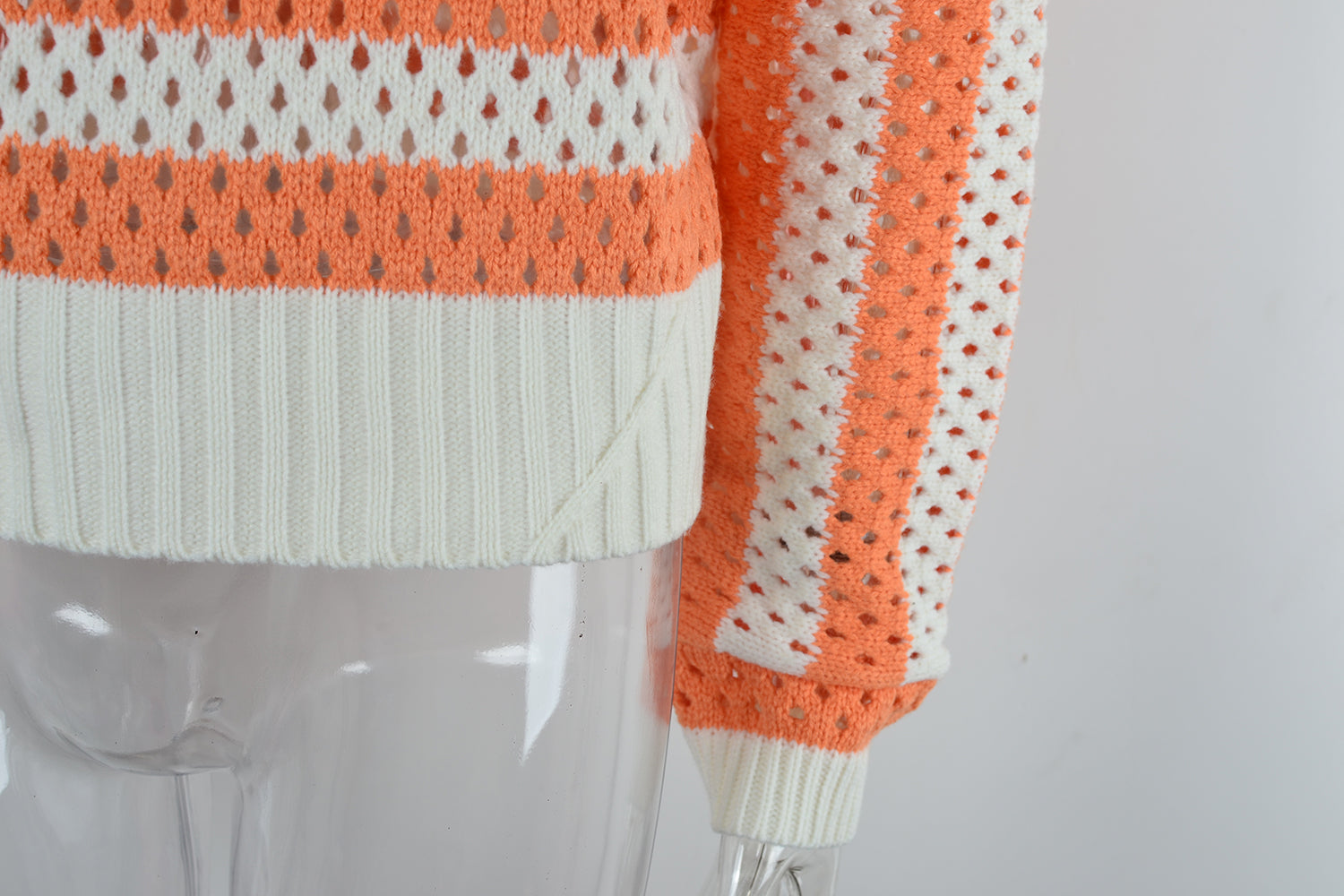 early autumn women hollow out cutout striped crew neck long sleeves knitwear oversized pullover