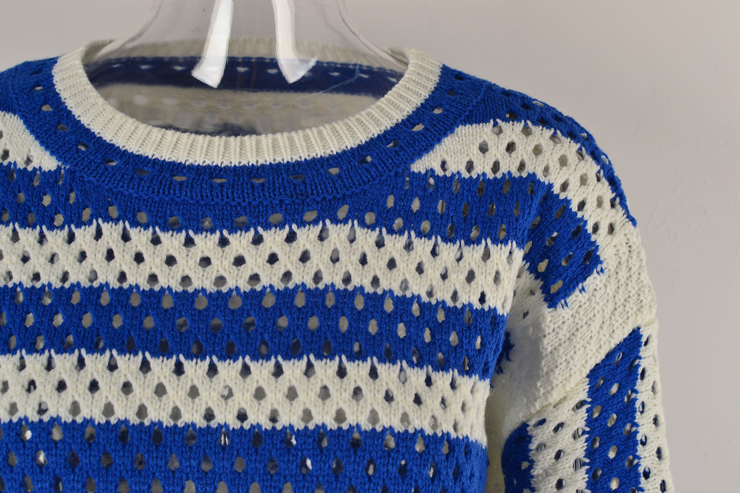 early autumn women hollow out cutout striped crew neck long sleeves knitwear oversized pullover