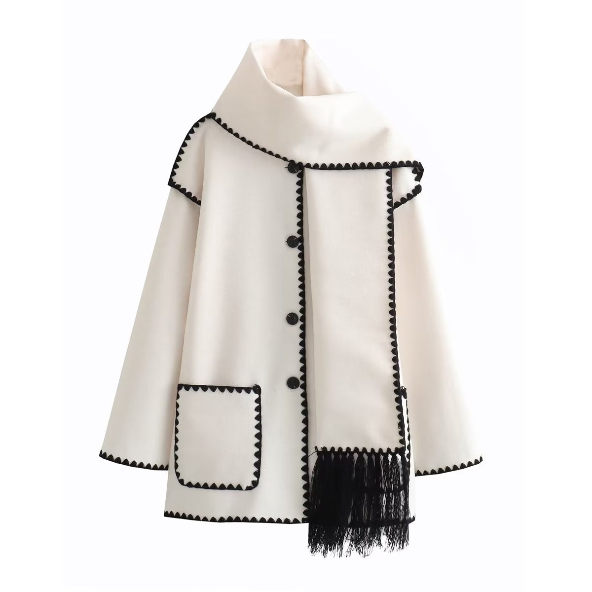 FZ Women's Scarf Decoration Stitching Woolen Jacket - FZwear