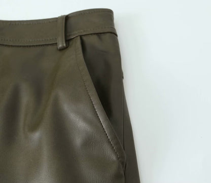 FZ Women's Elegant Faux Leather High Waist Niche Split Skirt
