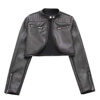 FZ Women's Faux Leather Niche Zipper Ornament Flattering Jacket - FZwear