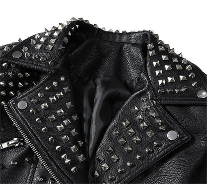 FZ Women's Motorcycle Cropped Leather Rivet Jacket