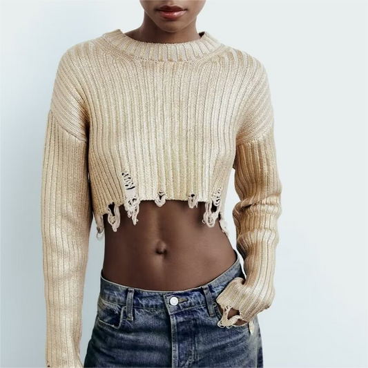 FZ Women's Two Color Metal Foil Short Sweater Top