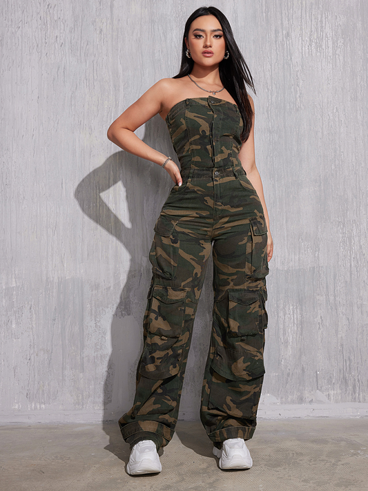 FZ Women's New Camouflage Denim Jumpsuit