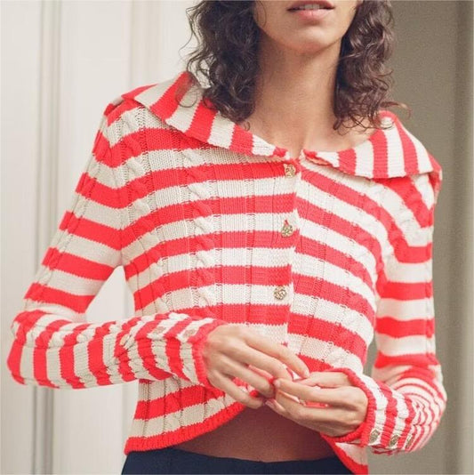 FZ Women's Striped Hooded Knit Slim Fit Top