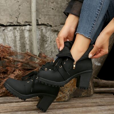 FZ WOMEN'S PU Leather Round Toe Block Heel Boots - FZwear