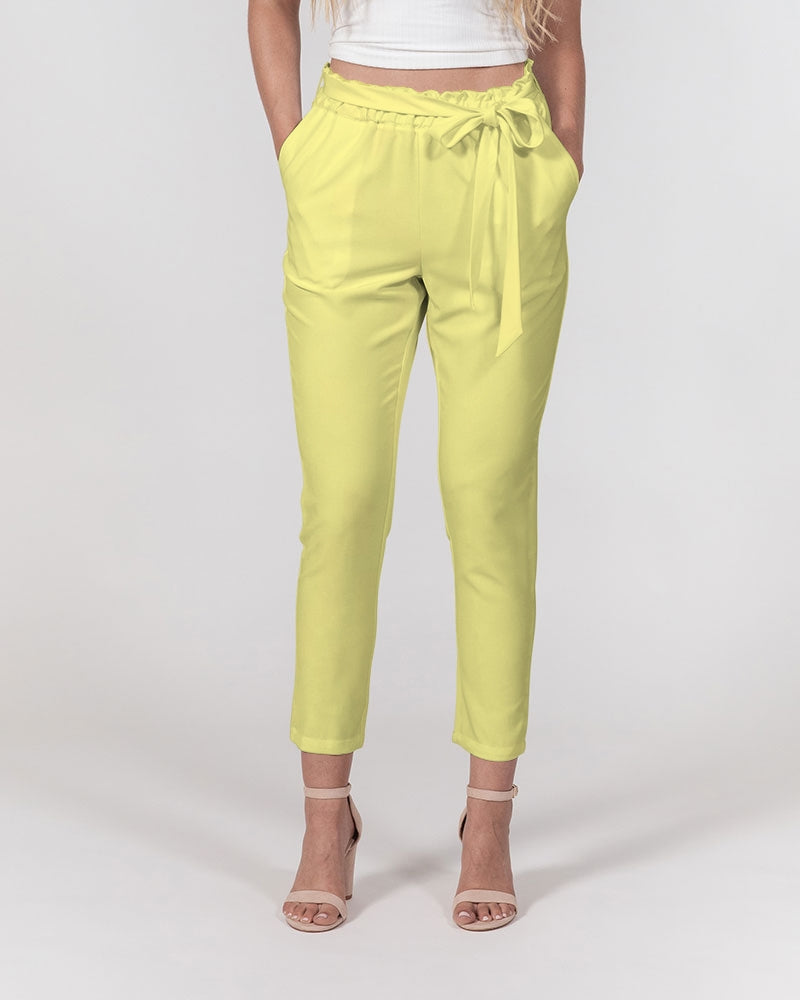 FZ TRUE YELLOW Women's All-Over Print Belted Tapered Pants - FZwear