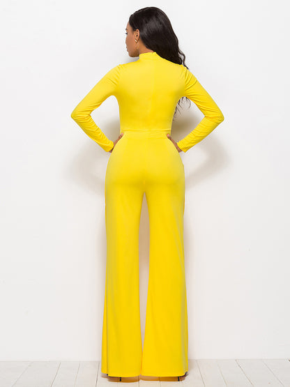 long sleeve mock neck wide leg jumpsuit