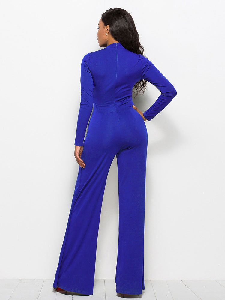 long sleeve mock neck wide leg jumpsuit