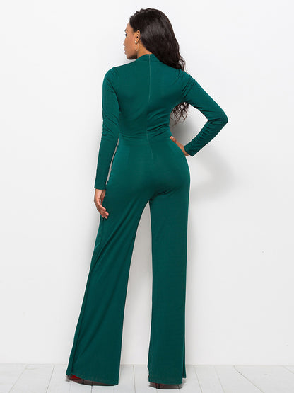 long sleeve mock neck wide leg jumpsuit