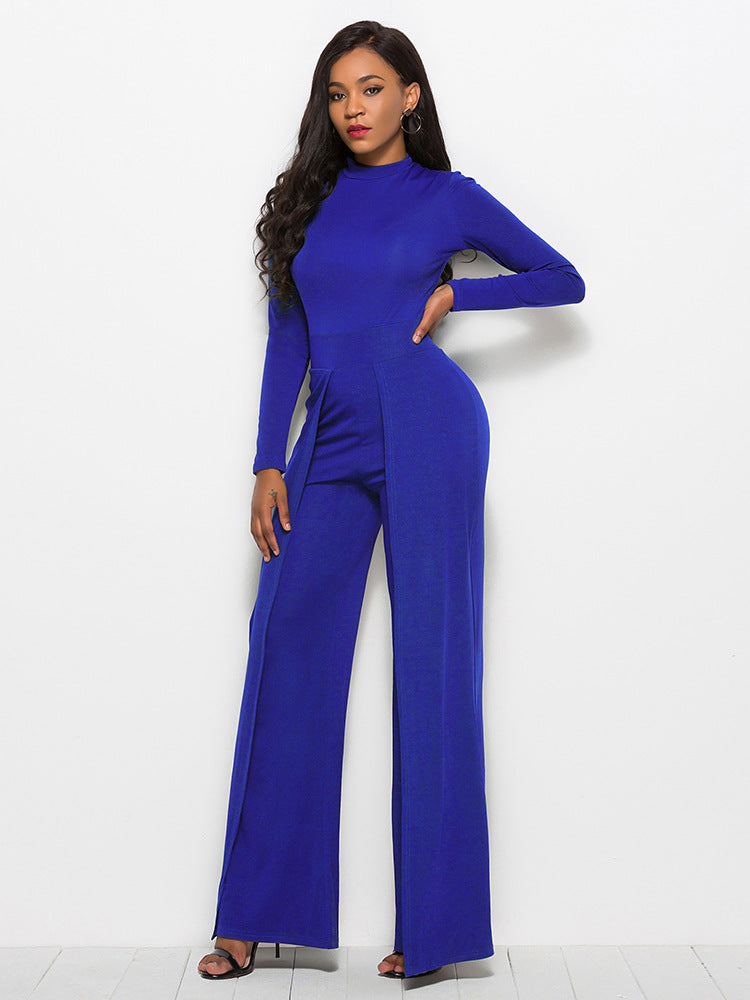 long sleeve mock neck wide leg jumpsuit