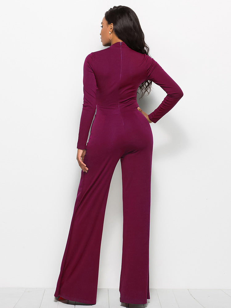 long sleeve mock neck wide leg jumpsuit