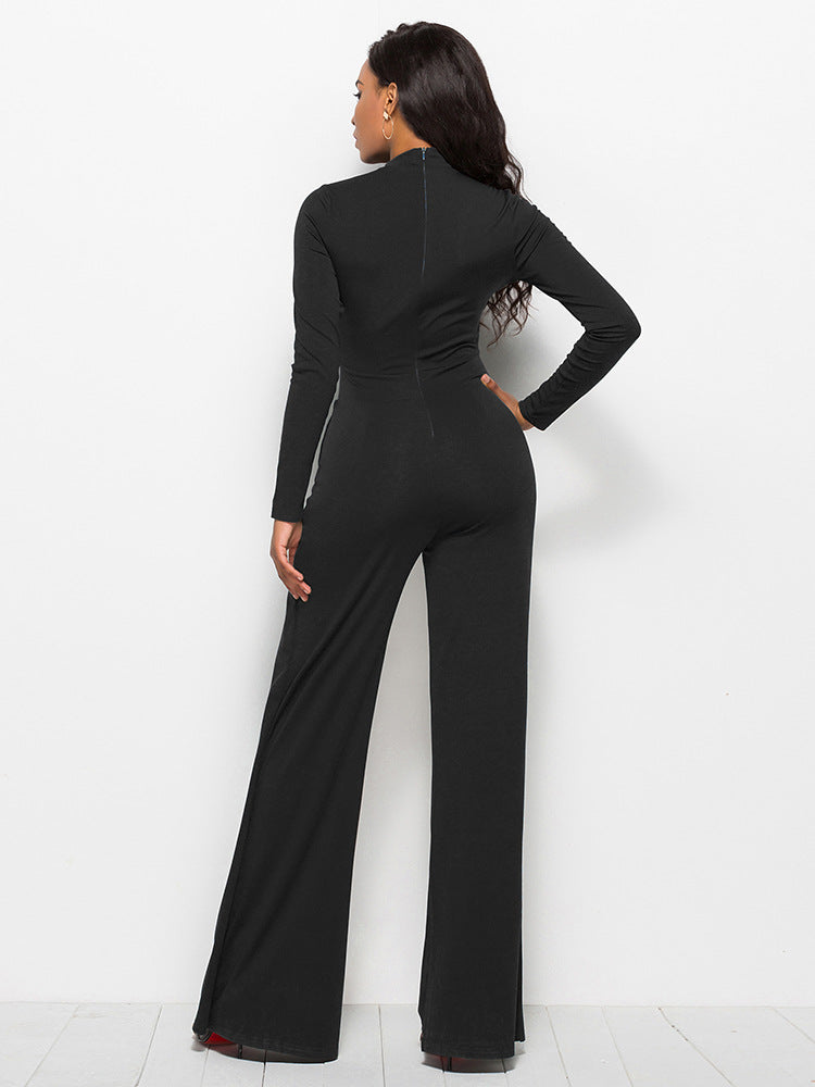 long sleeve mock neck wide leg jumpsuit