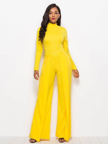 long sleeve mock neck wide leg jumpsuit