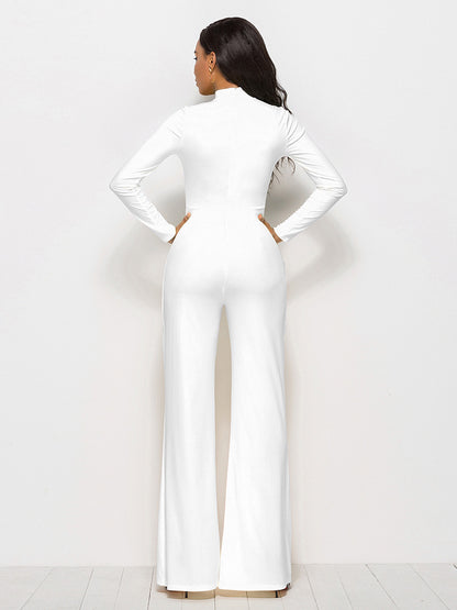 long sleeve mock neck wide leg jumpsuit