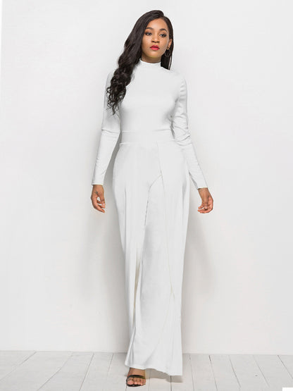 long sleeve mock neck wide leg jumpsuit