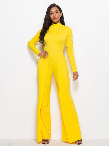 long sleeve mock neck wide leg jumpsuit