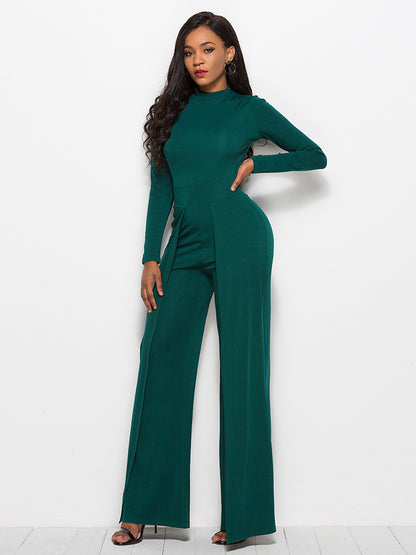 long sleeve mock neck wide leg jumpsuit