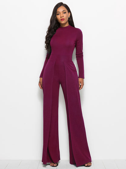 long sleeve mock neck wide leg jumpsuit