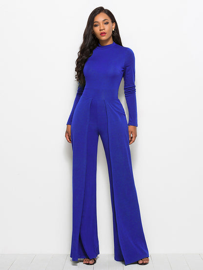 long sleeve mock neck wide leg jumpsuit