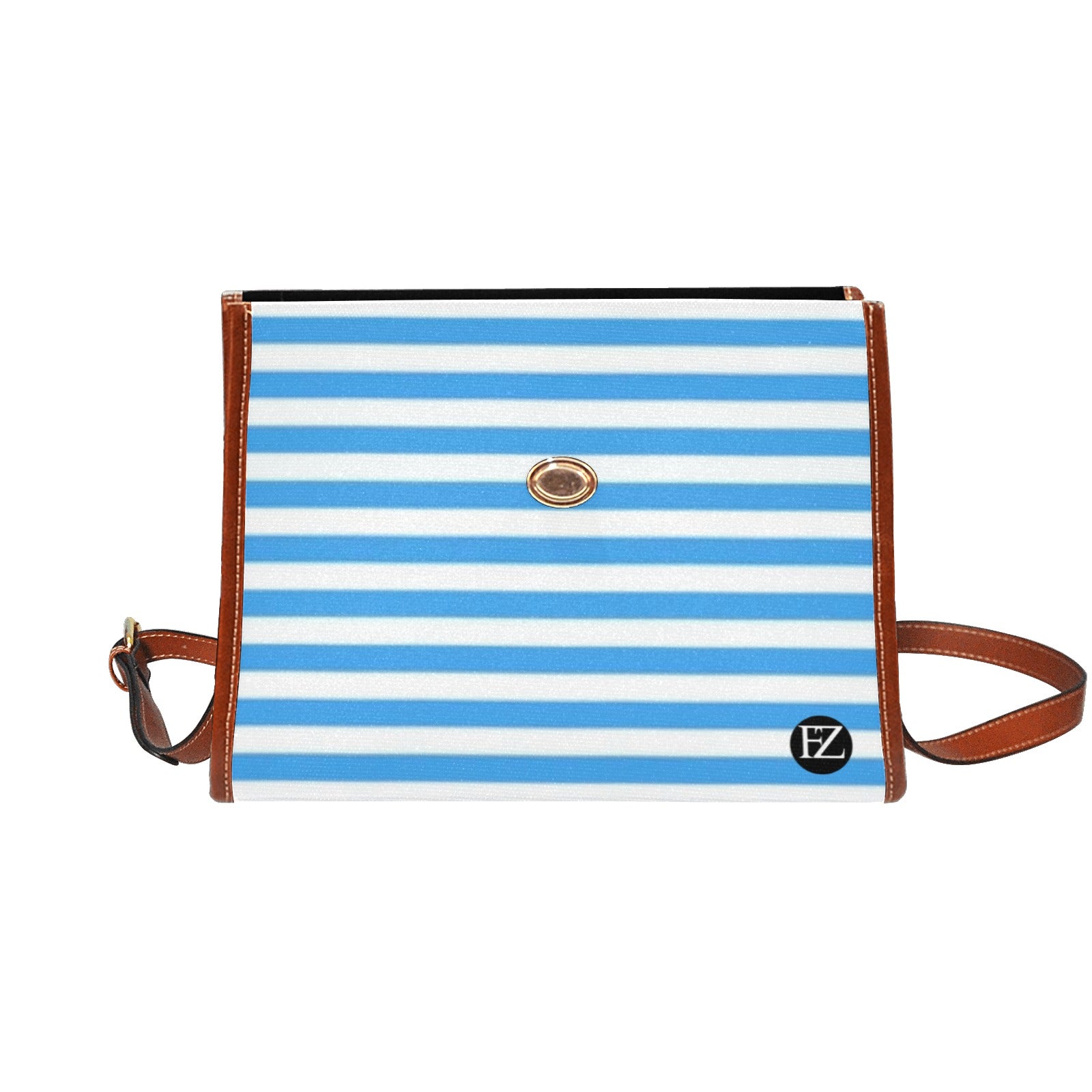 fz blue strip handbag all over print waterproof canvas bag(model1641)(brown strap)