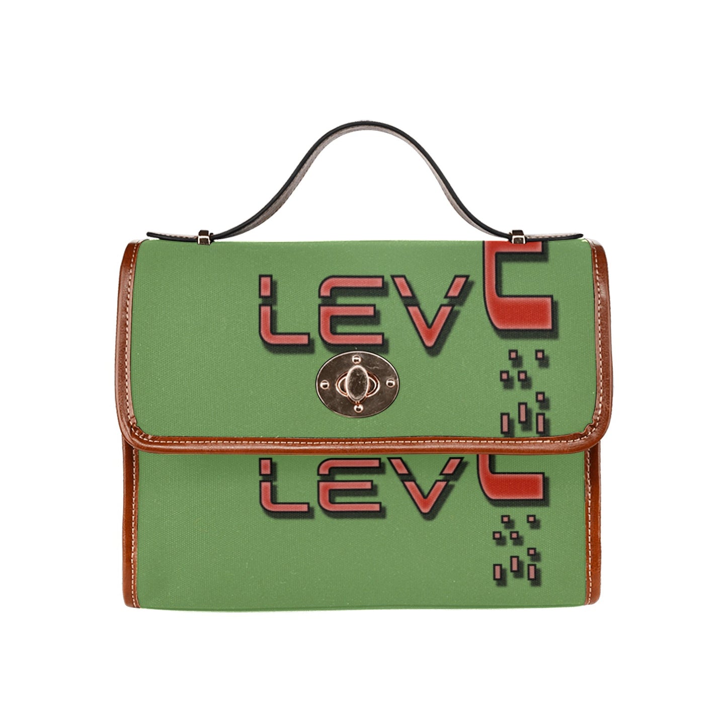 fz red levels handbag one size / fz - levels bag-green all over print waterproof canvas bag(model1641)(brown strap)