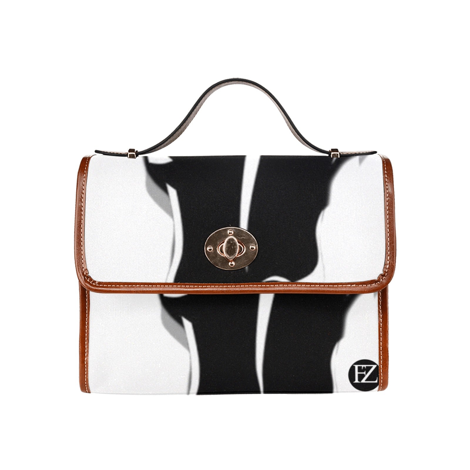 fz bull handbag one size / fz bull handbag - white all over print waterproof canvas bag(model1641)(brown strap)