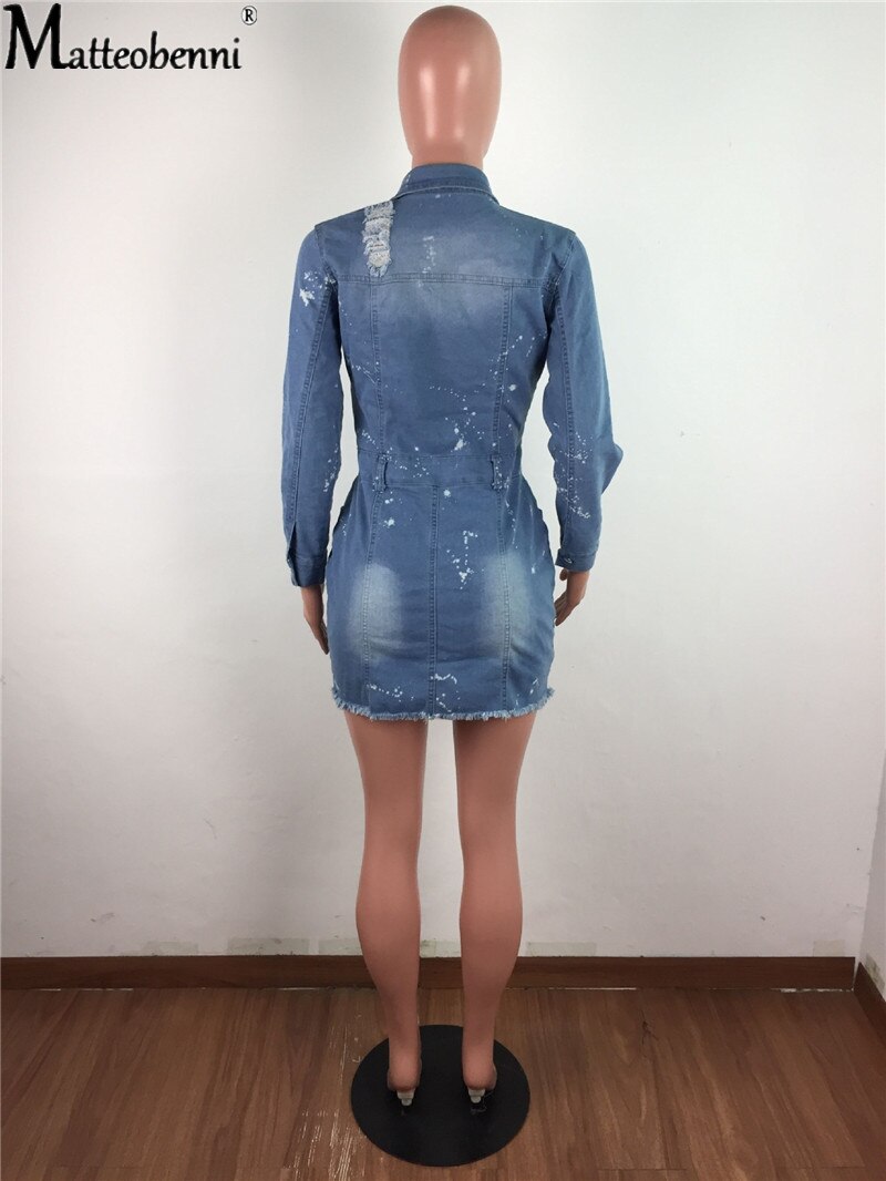 fz women's slim sexy ripped hole denim dress