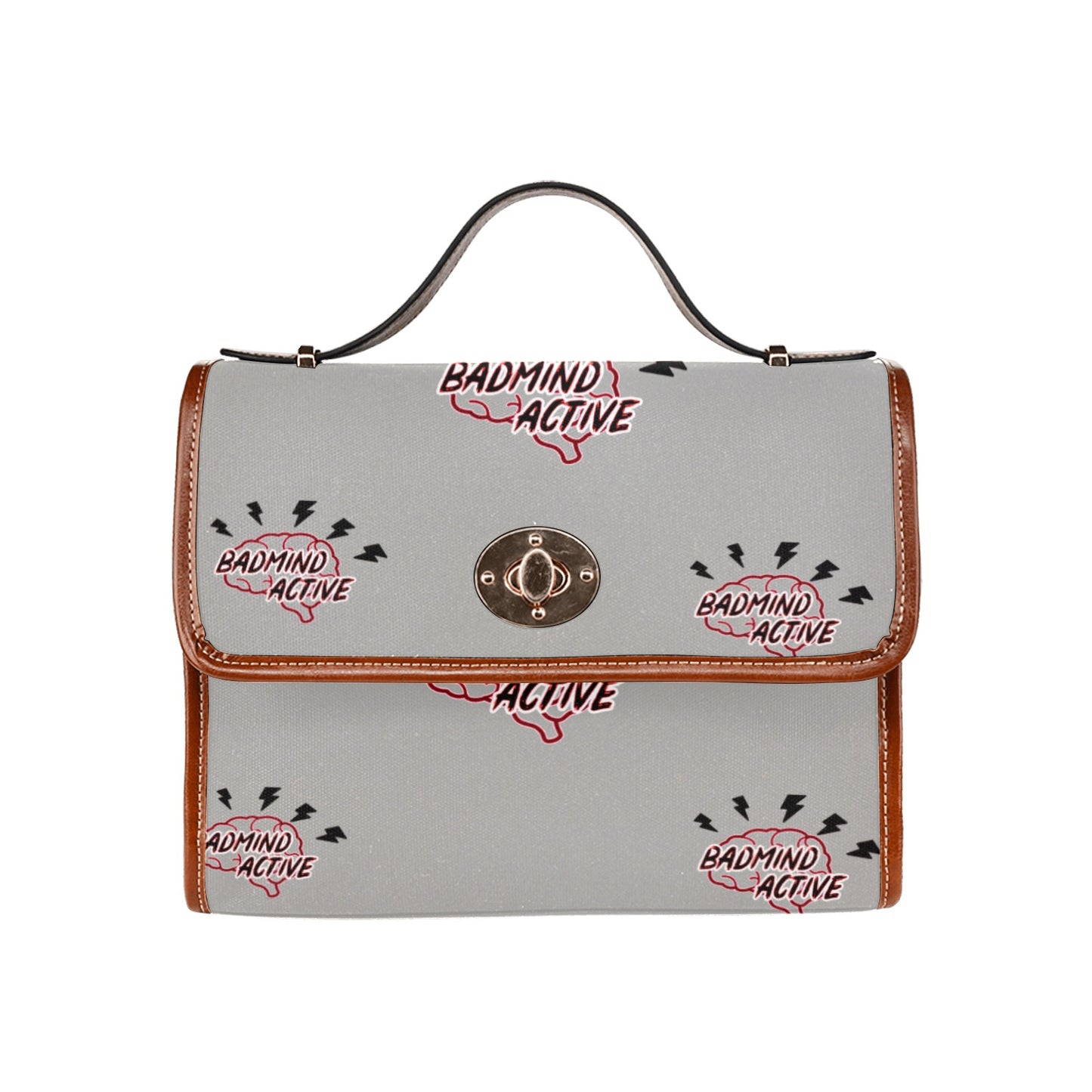 fz mind handbag one size / fz - mind bag-grey all over print waterproof canvas bag(model1641)(brown strap)