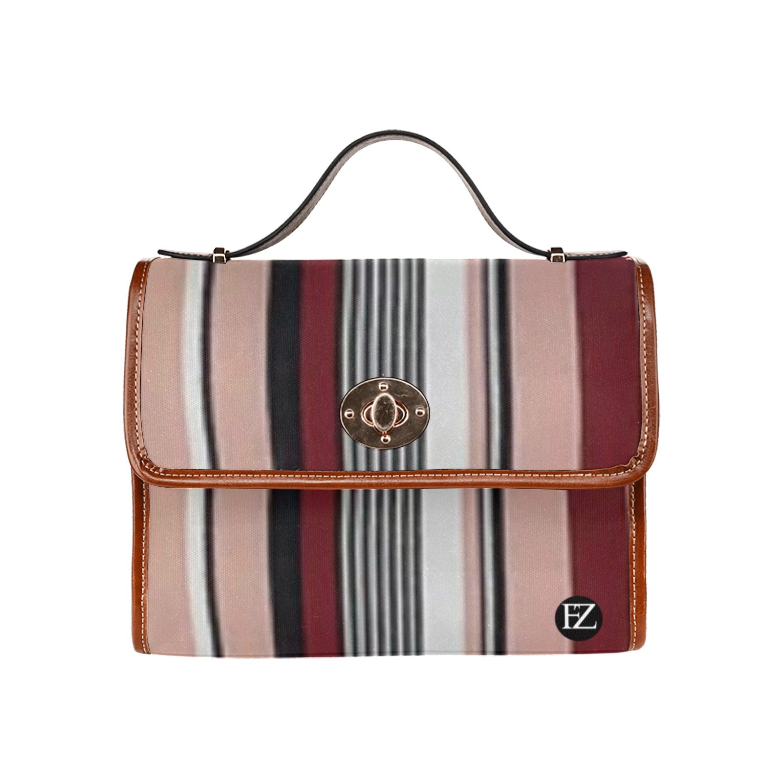 fz stripe handbag all over print waterproof canvas bag(model1641)(brown strap)