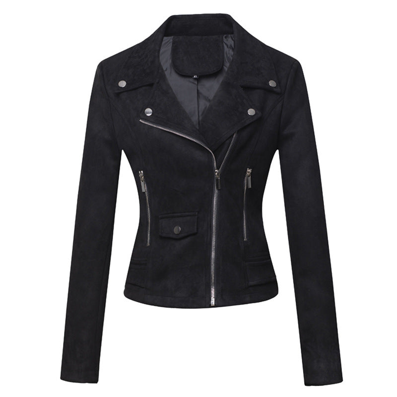 women clothing motorcycle jacket women  leather top short slim suede leather jacket women