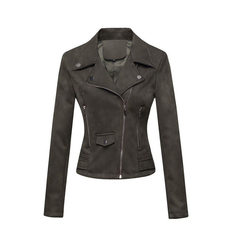 women clothing motorcycle jacket women  leather top short slim suede leather jacket women