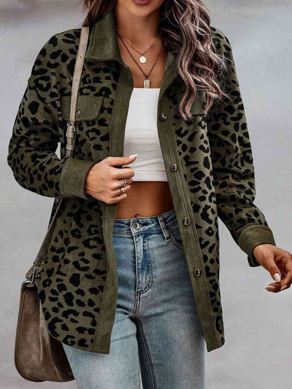 FZ Women's Full Size Leopard Buttoned Jacket - FZwear