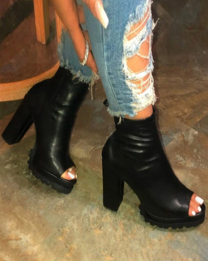 FZ Women's Peep Toe Chunky Boots