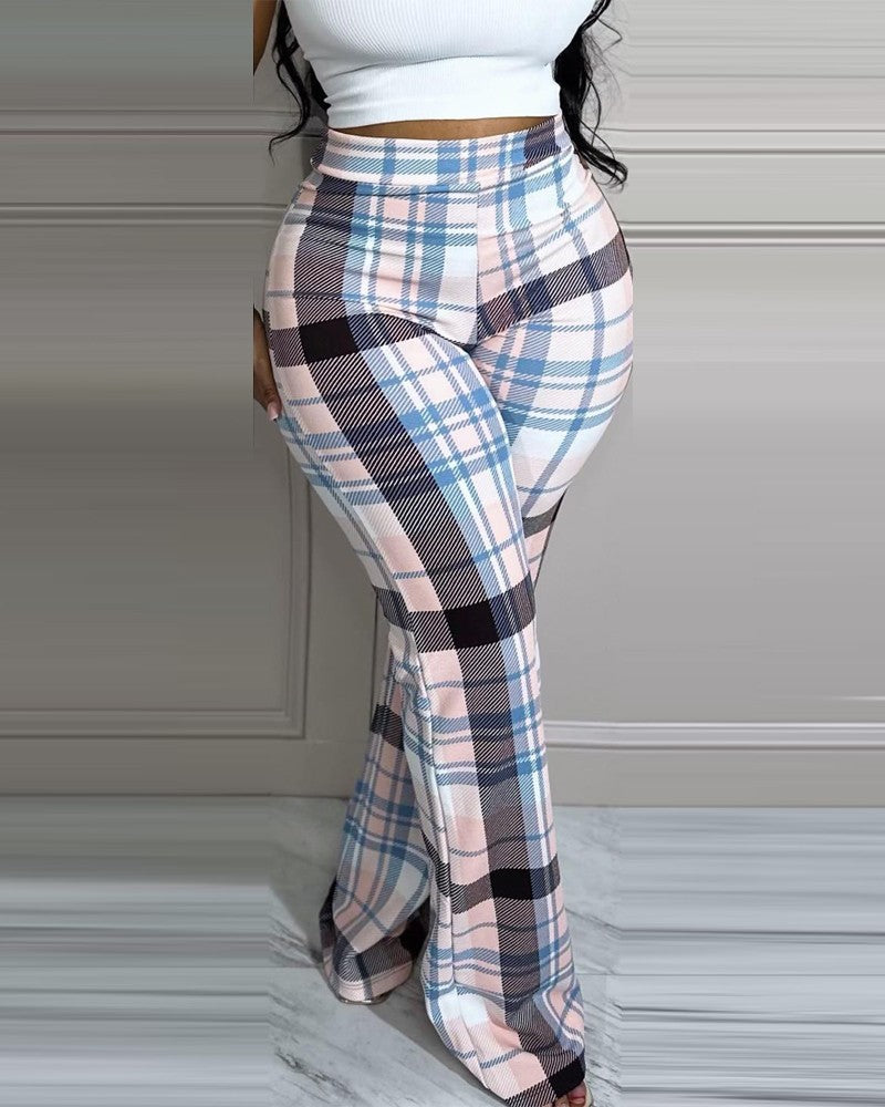 FZ Women's Plaid Print High Waist Pants - FZwear