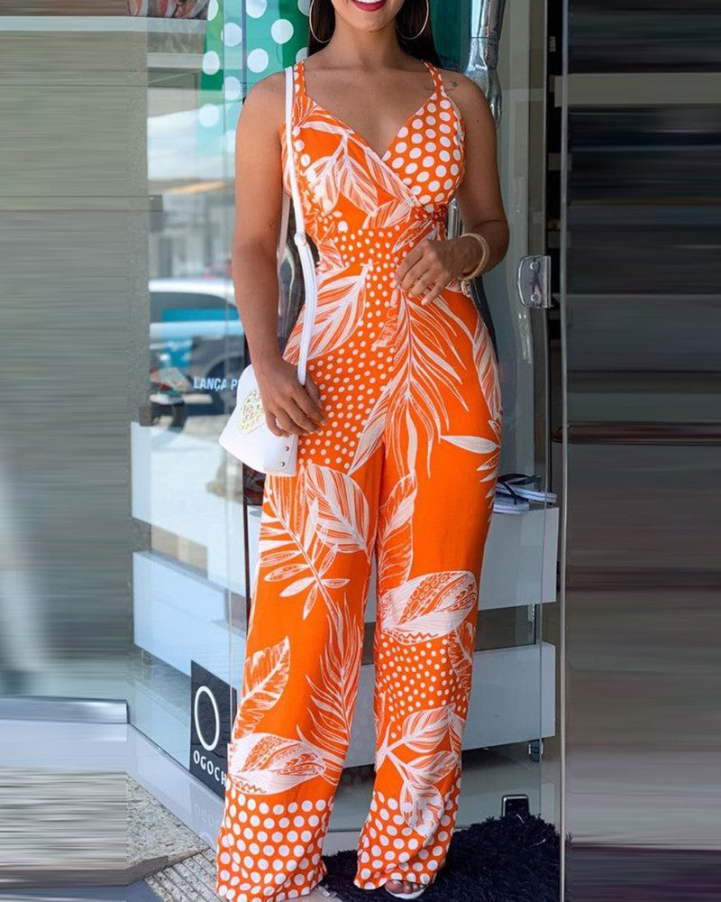 FZ Women's Tropical Print Spaghetti Strap Jumpsuit - FZwear